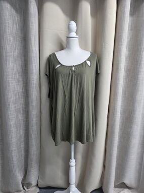 Rochelli Olive Green Short Sleeve Cutout Women's Blouse Festival Size 2xl